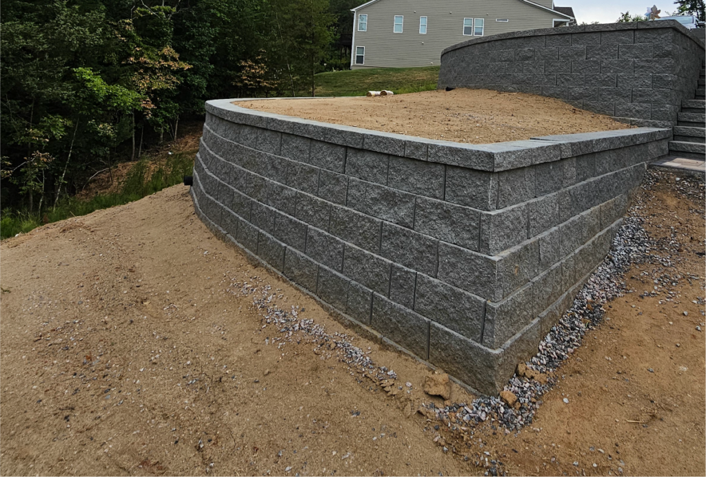 retaining wall being built